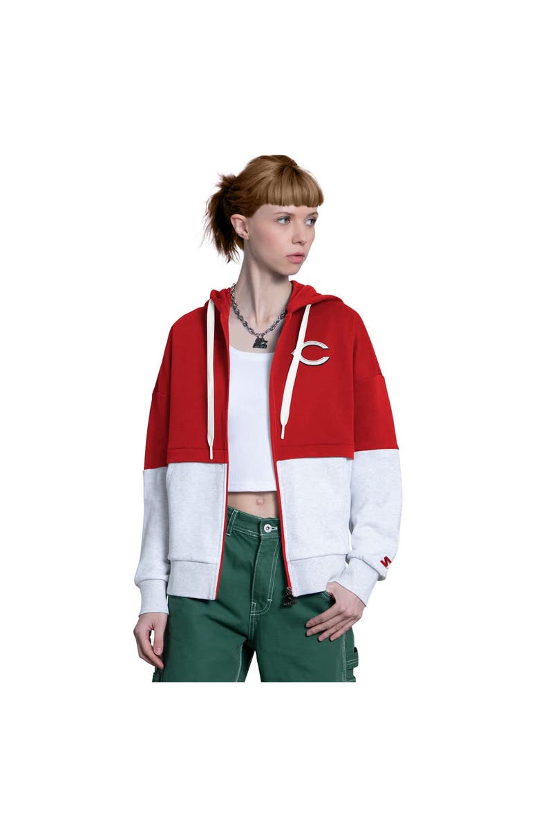 STARTER Women's Starter Red/Heather Gray Cincinnati Reds Wishbone Full-Zip Hoodie, Main, color, Red
