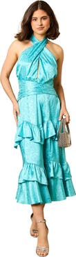 Oasis Halterneck Satin Jacquard Midi Dress