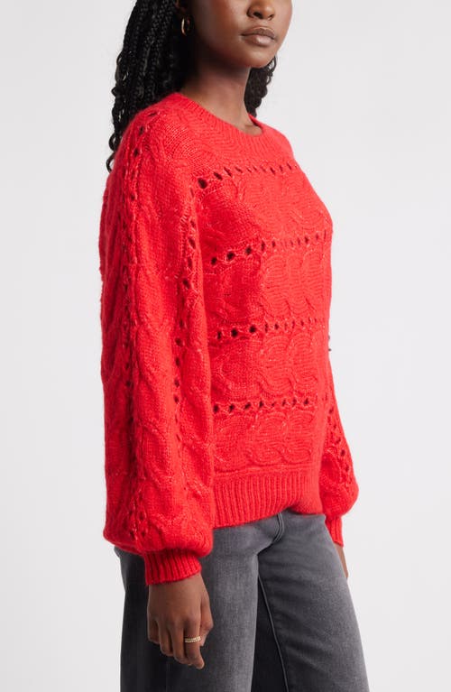 Treasure & Bond Cable Crewneck Sweater In Red