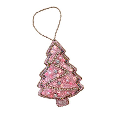 Beaded Christmas Tree Ornament In Pink