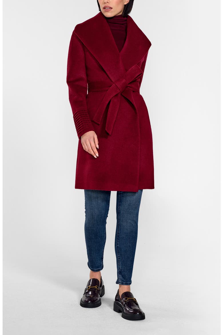 Shawl Collar Alpaca & Wool Coat, Alternate, color, GARNET RED