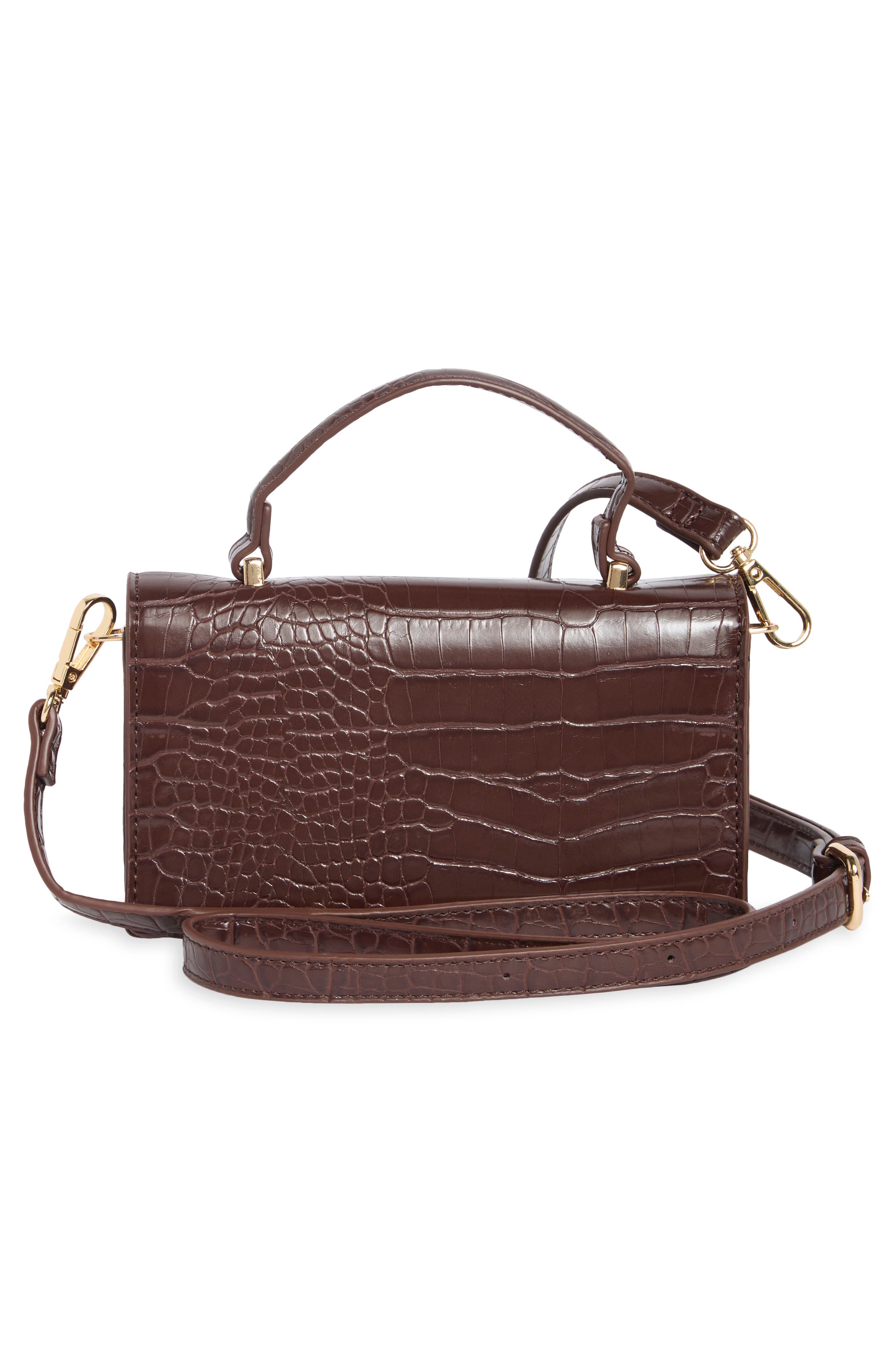 Croc Embossed Faux Leather Crossbody Bag, Alternate, color, FRENCH ROAST