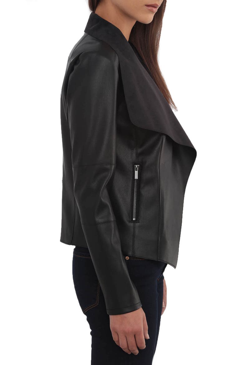 Drape Faux Leather & Faux Suede Jacket, Alternate, color, BLACK