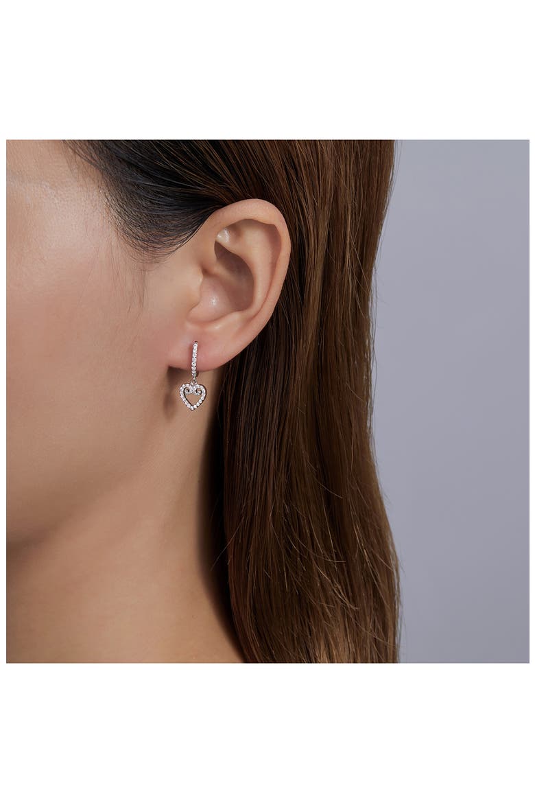 Simulated Diamond Mini Open Heart Huggie Earrings, Alternate, color, SILVER