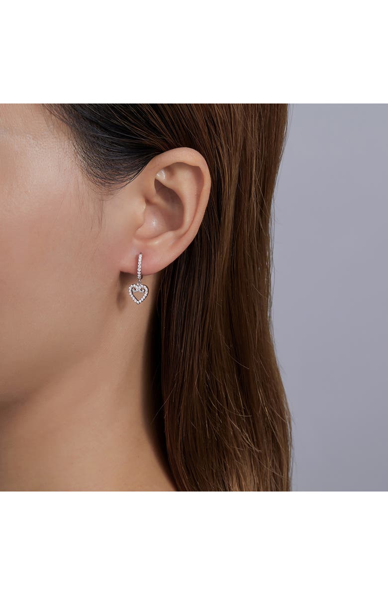 Lafonn Simulated Diamond Mini Open Heart Huggie Earrings, Alternate, color, 