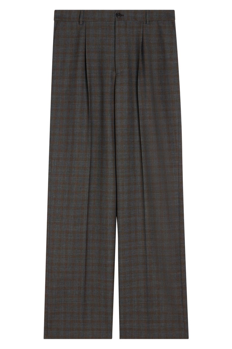 Penrud Plaid Pleated Wool Trousers, Alternate, color, BROWN