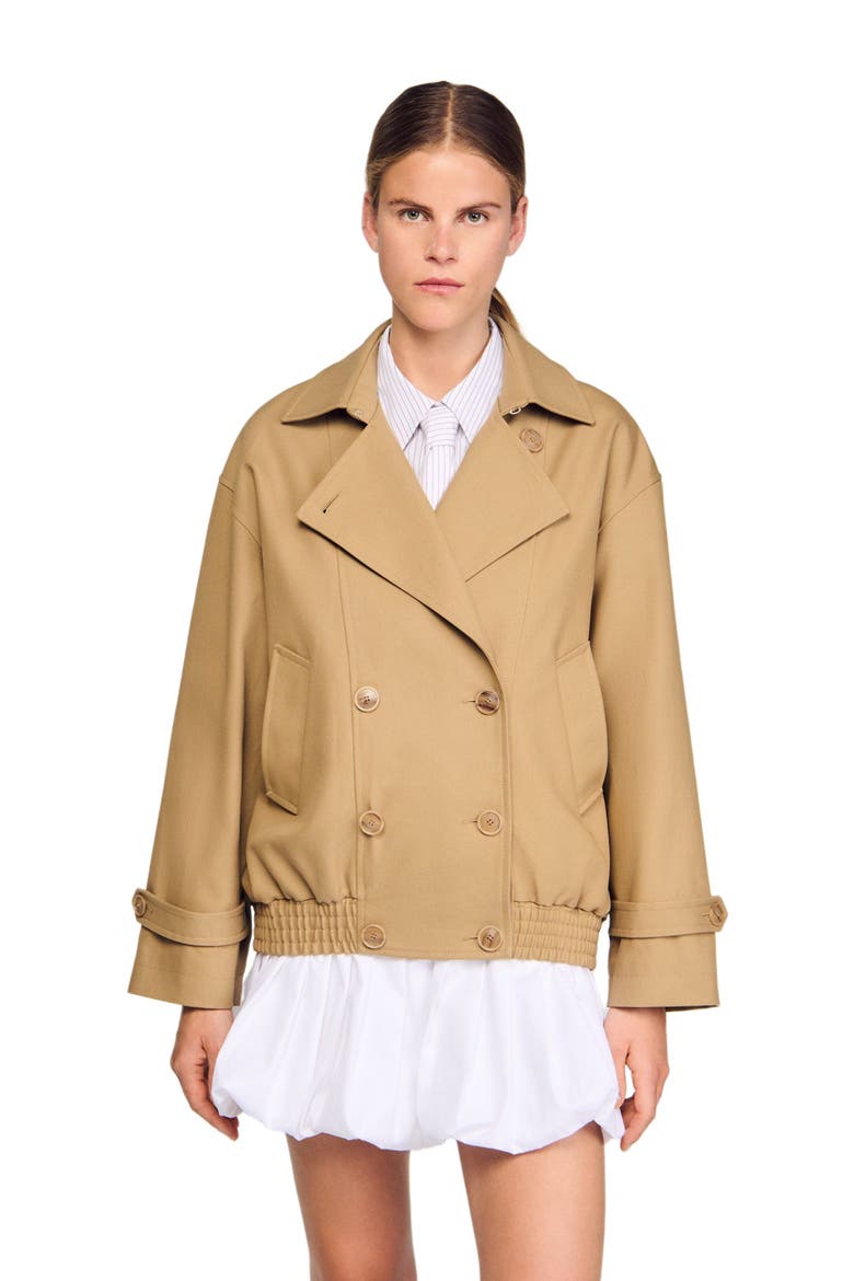 Short oversized trench coat, Alternate, color, Beige