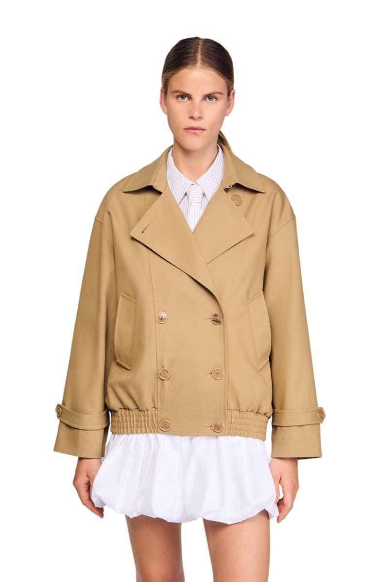 SANDRO Short oversized trench coat, Alternate, color, Beige