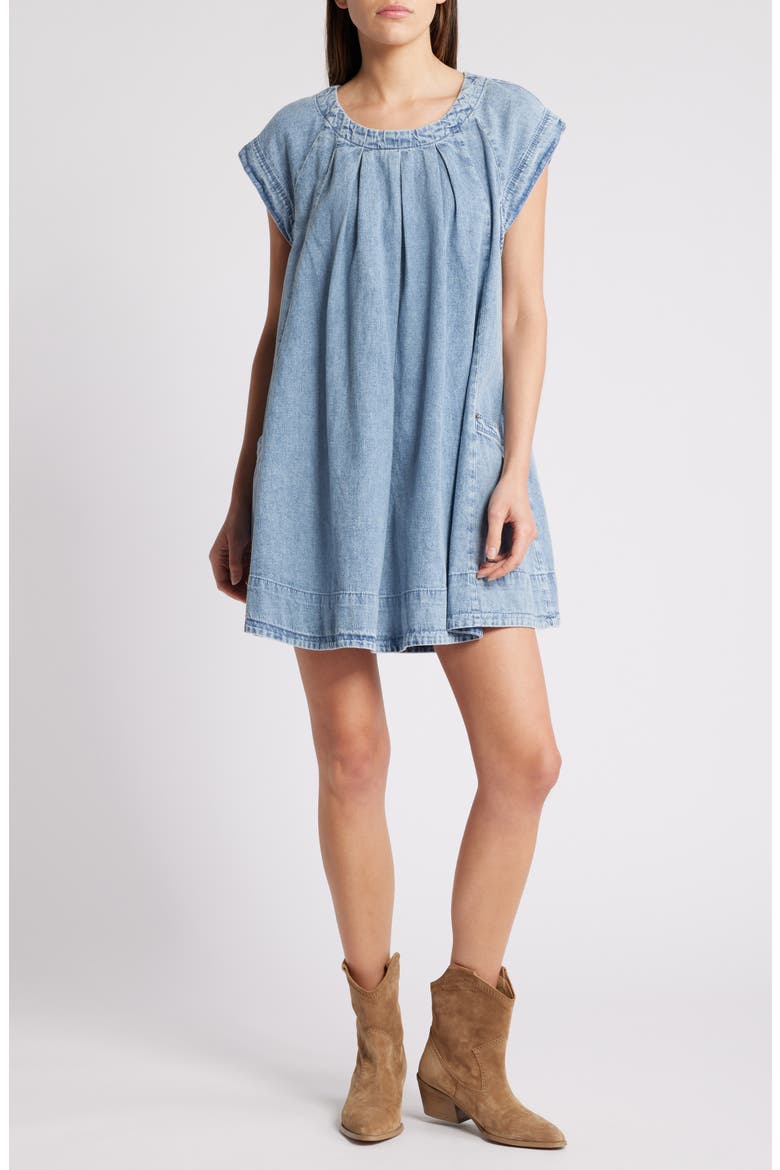 Marcel Pleated Denim Minidress, Main, color, LAKESIDE
