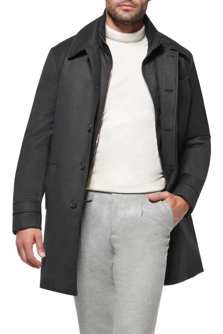 Waterproof Virgin Wool & Silk Down Coat with Removable Bib, Main, color, DARK GRAPHITE