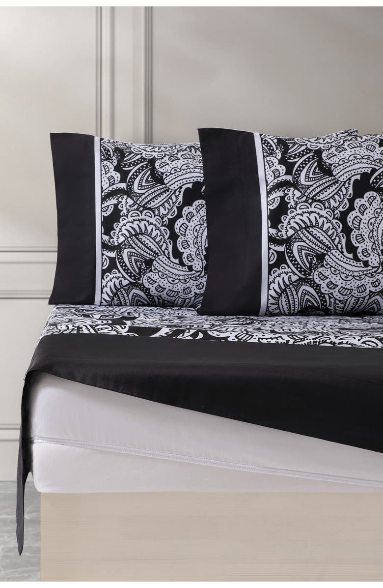 Brooks Brothers Paisley 4-Piece Sheet Set, Alternate, color, Black