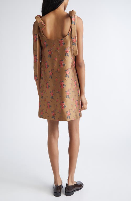 Monse Floral Embroidered Metallic Satin Cargo Minidress In Brown