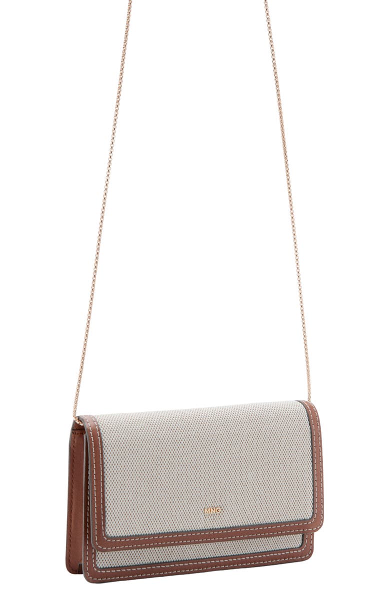 MANGO Textured Flap Wallet on a Chain, Alternate, color, Beige