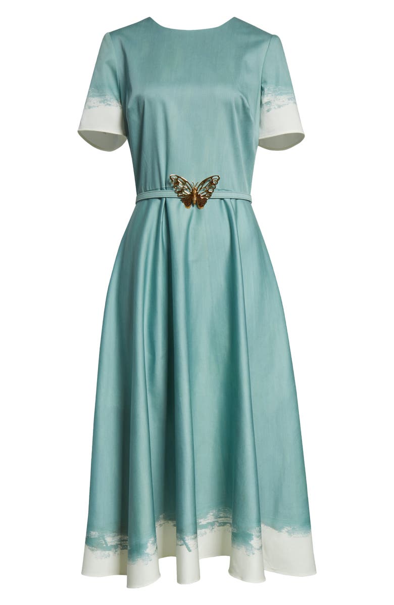 Oscar de la Renta Butterfly Belt Poplin Midi Dress, Alternate, color, Seaglass