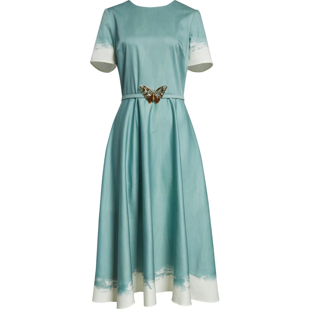 OSCAR DE LA RENTA OSCAR DE LA RENTA BUTTERFLY BELT POPLIN MIDI DRESS