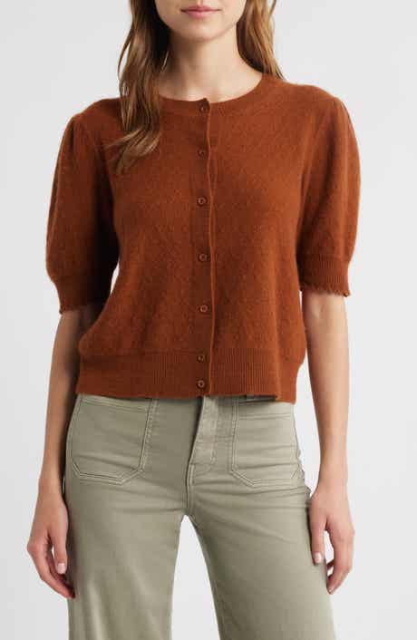 FRAME The Cashmere Pointelle Puff Sleeve Cardigan