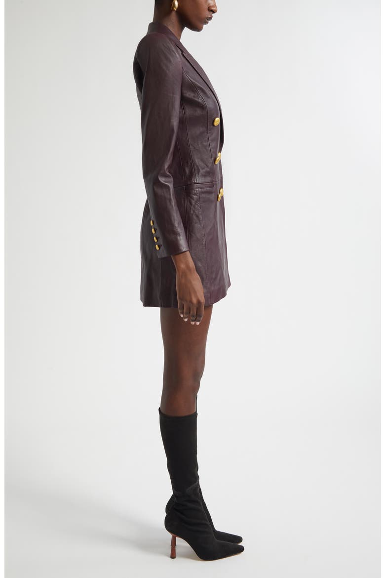 Tora Double Breasted Long Sleeve Leather Tuxedo Dress, Alternate, color, DARK MALBEC