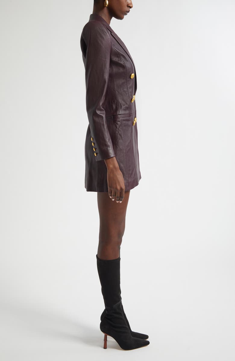 L'AGENCE Tora Double Breasted Long Sleeve Leather Tuxedo Dress, Alternate, color, Dark Malbec