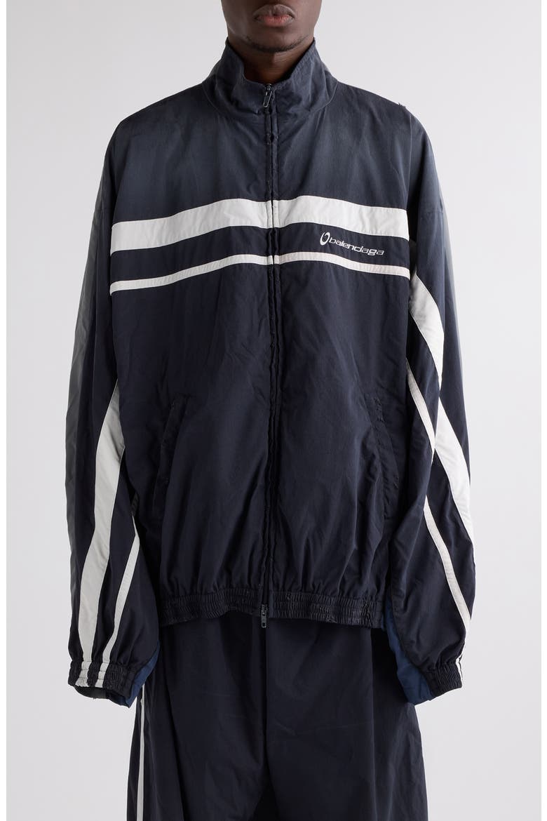 Balenciaga Oversize Distressed 50/50 Stripe Track Jacket (Men