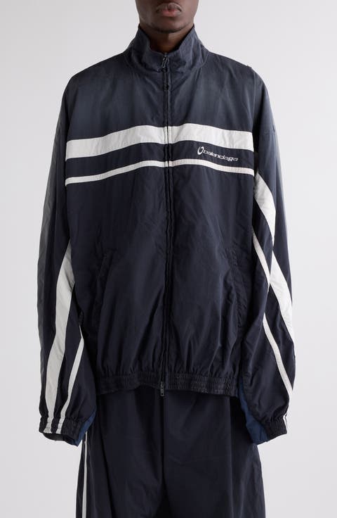 Oversize Distressed 50/50 Stripe Track Jacket