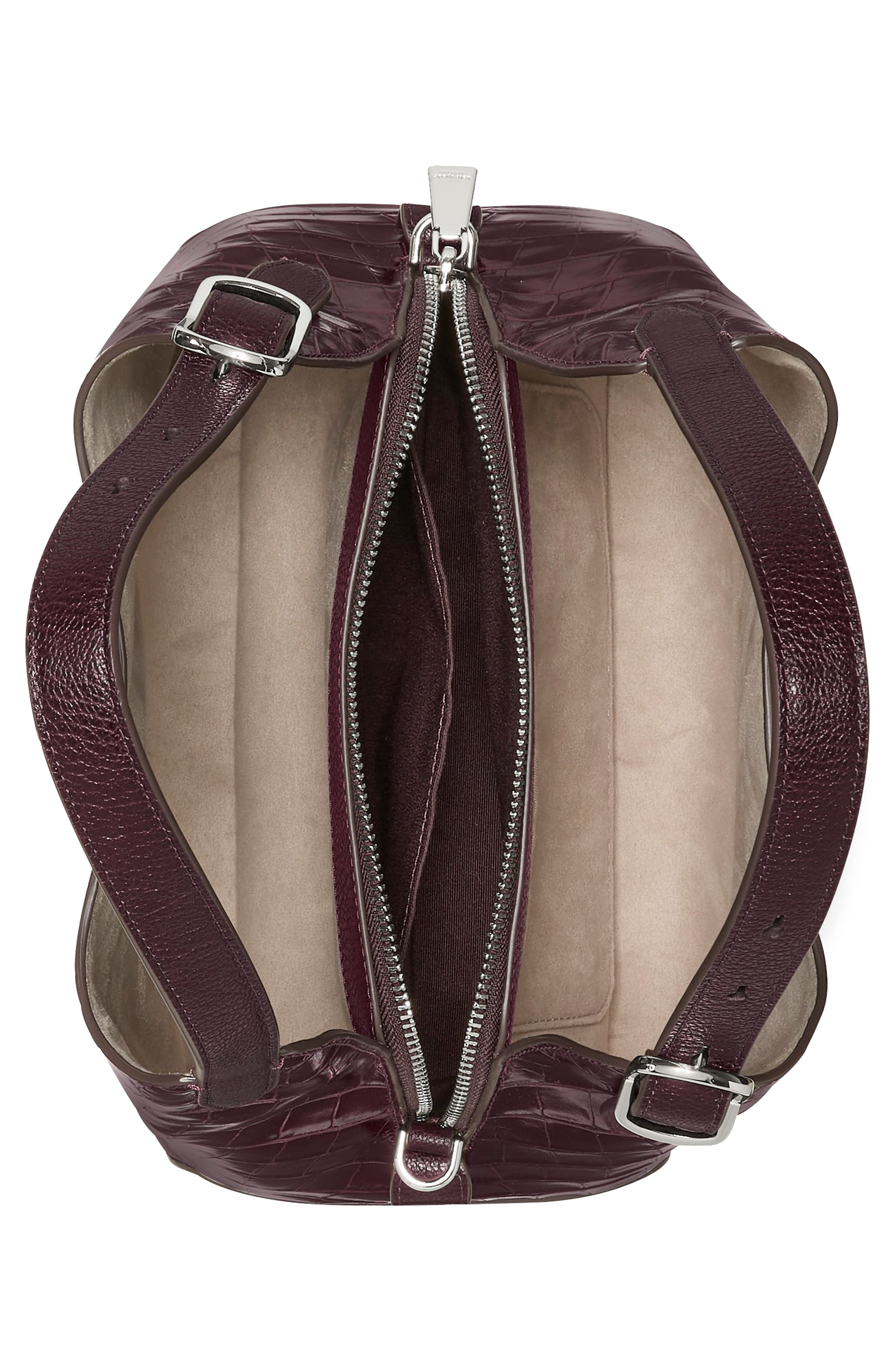 Deco Croc Embossed Leather Hobo Bag, Alternate, color, BLACKBERRY JAM