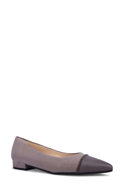 Grey leather flat shoes fashion