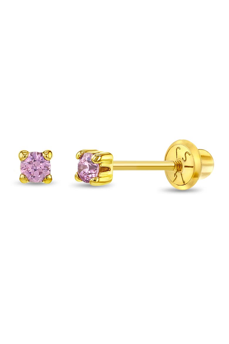 14k 4 Prong Cubic Zirconia Solitaire Earrings, Main, color, Pink