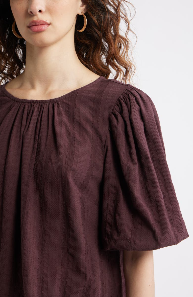 Treasure & Bond Bubble Sleeve Cotton Dobby Top, Alternate, color, Burgundy Fudge