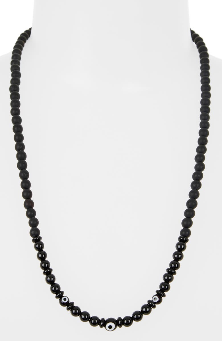Caputo & Co. Evil Eye Beaded Necklace, Alternate, color, Black Onyx