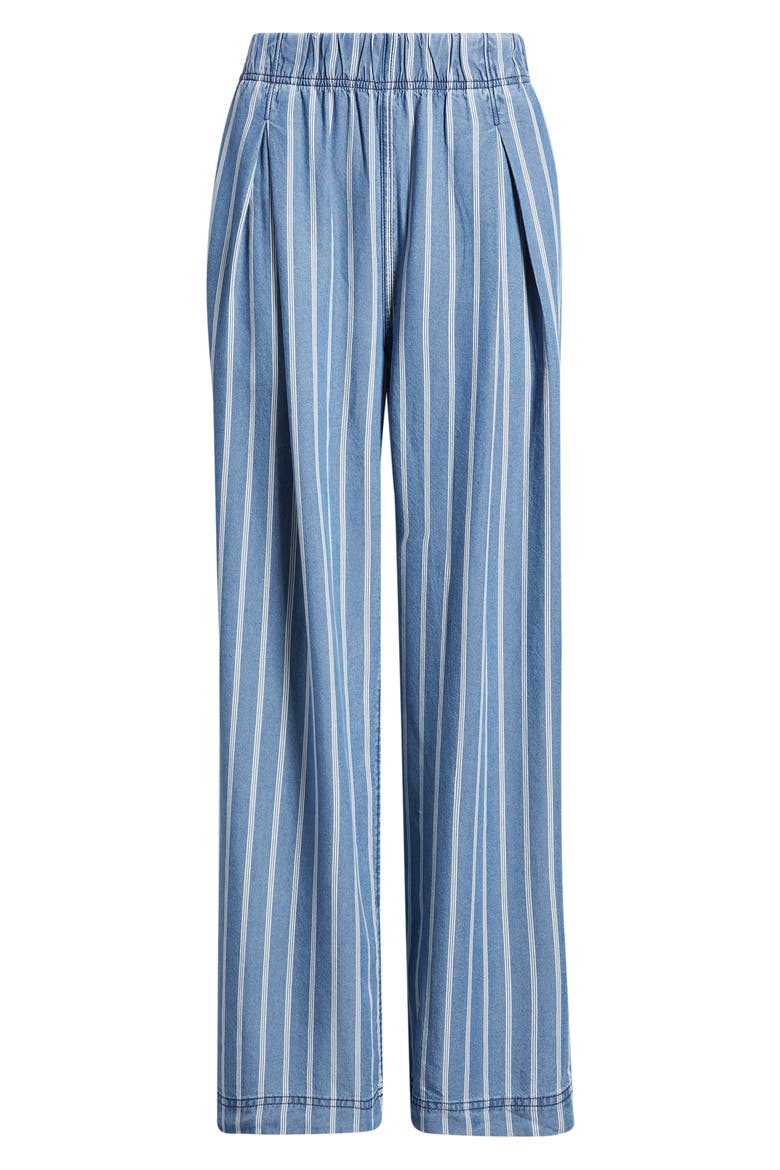 Pleated Stripe Wide Leg Denim Pants, Alternate, color, MEDIUM INDIGO