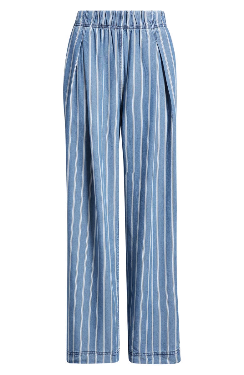 CITY BLUES Pleated Stripe Wide Leg Denim Pants, Alternate, color, Medium Indigo