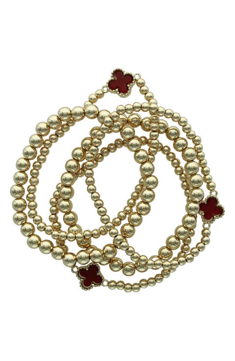 Set of 5 Clover Beaded Stackable Bracelets