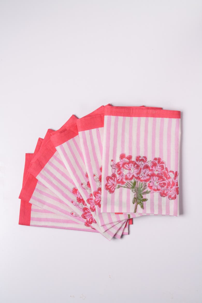 Pink Hydrangea Blockprint Napkins - Set of 4, Alternate, color, Pink Hydrangea