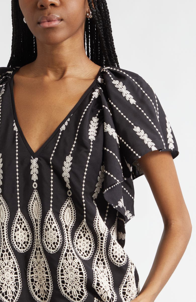 Ramy Brook Bettie Embroidered Top, Alternate, color, Black Lace
