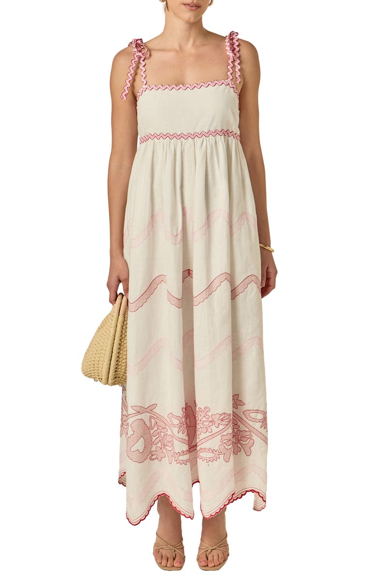 English Factory Embroidered Sleeveless Maxi Dress, Main, color, White/ Pink