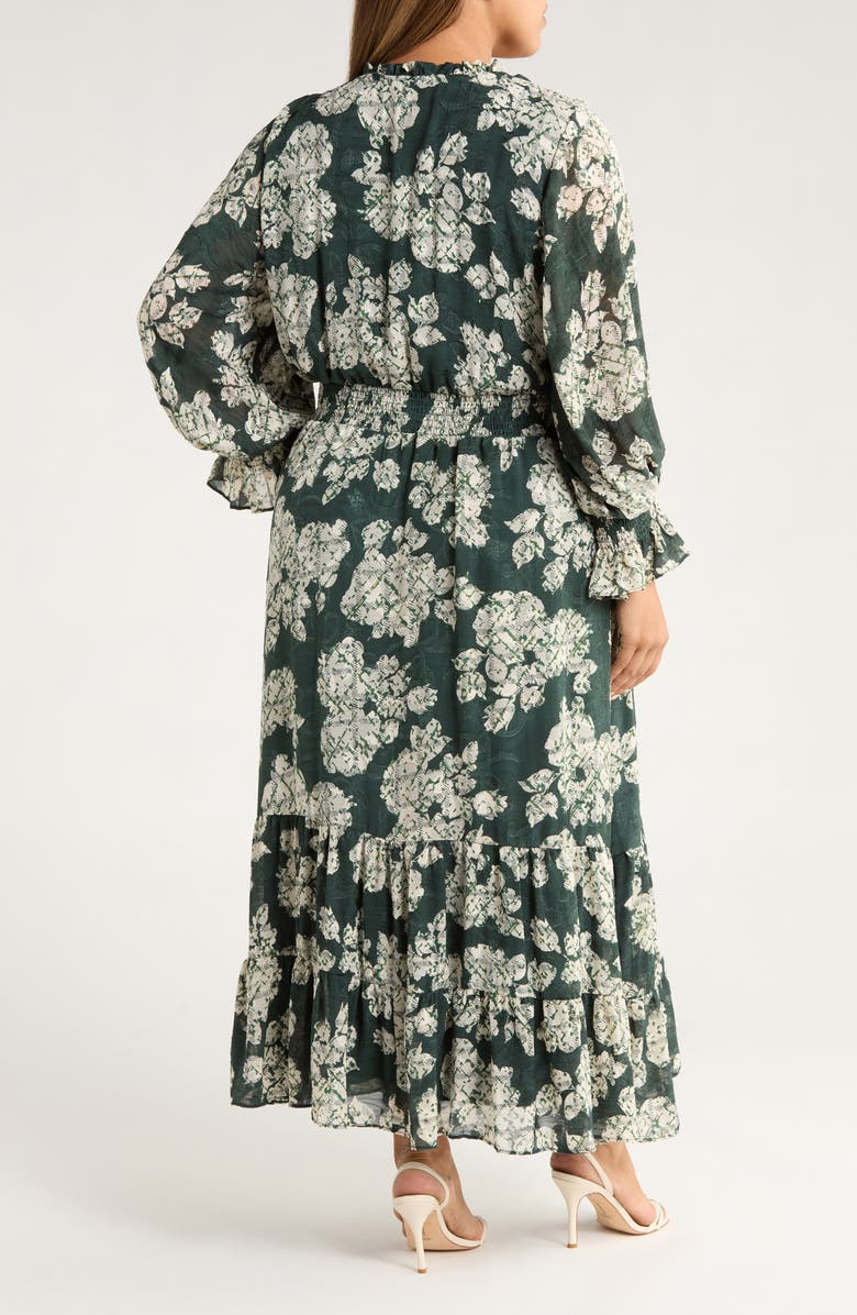 Vince Camuto Smocked Waist Long Sleeve Maxi Dress, Alternate, color, Forest Night