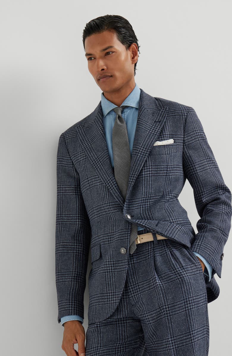 Brunello Cucinelli Prince of Wales deconstructed blazer, Alternate, color, Denim