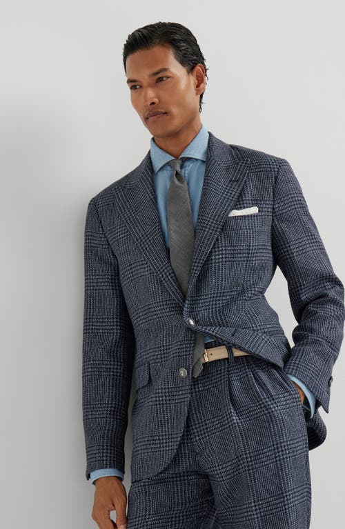 Brunello Cucinelli Prince Of Wales Deconstructed Blazer In Blue