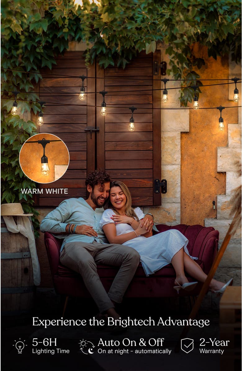 Brightech Solar-Powered Weatherproof LED 48' Outdoor String Lights - 15 Shatterproof Bulbs, Alternate, color, Classic Black- 48' (15 Bulbs)