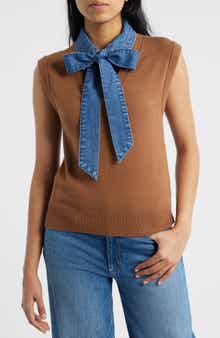 Wit & Wisdom Mixed Media Removable Bow Neck Sweater