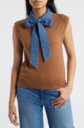 Wit & Wisdom Mixed Media Removable Bow Neck Sweater
