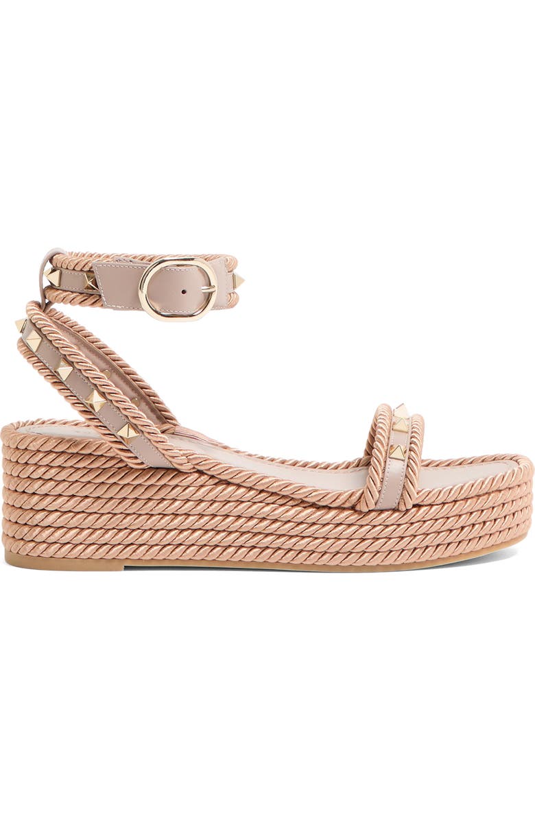 Valentino Garavani Rockstud Espadrille Wedge Sandal, Alternate, color, Poudre