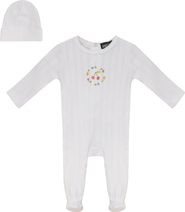 Space Grey Cherry and Flower Pointelle Ribbed Romper and Hat