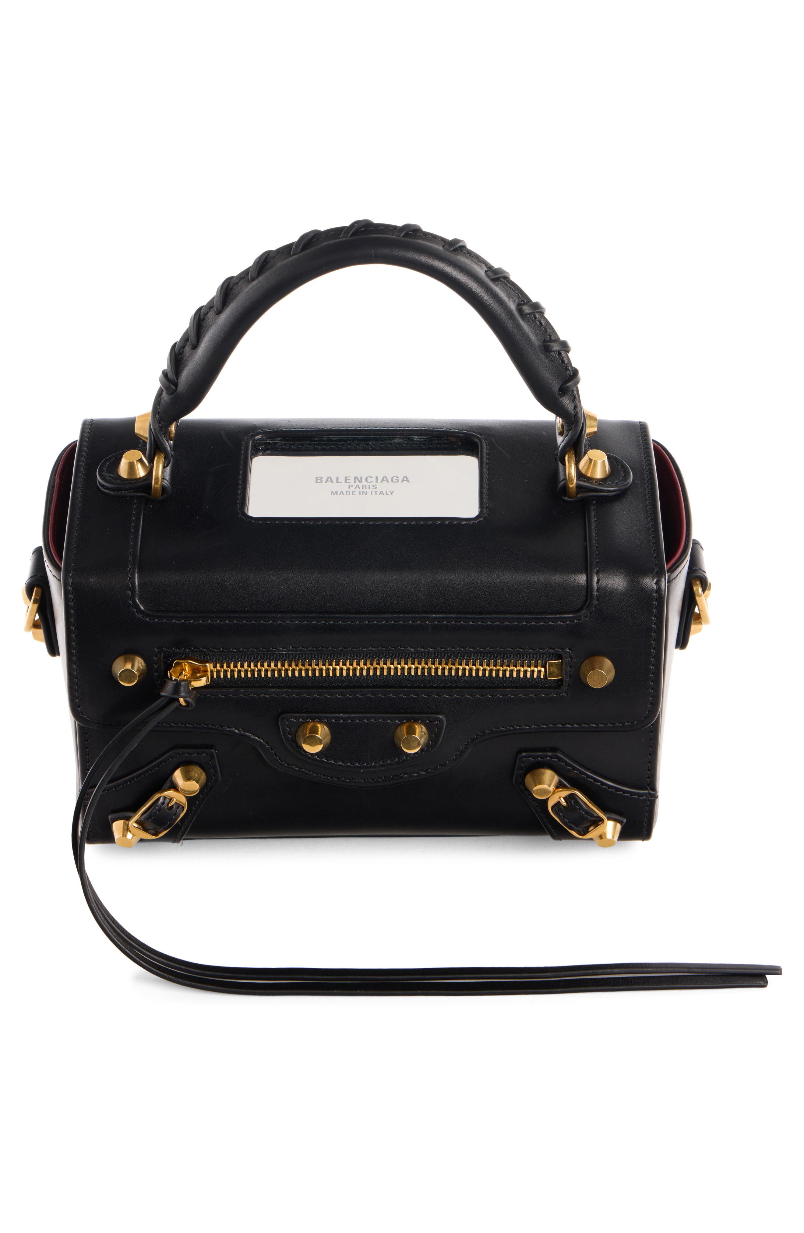Le City Sleek Box Leather Satchel, Alternate, color, 1629 BLACK/ RUBY