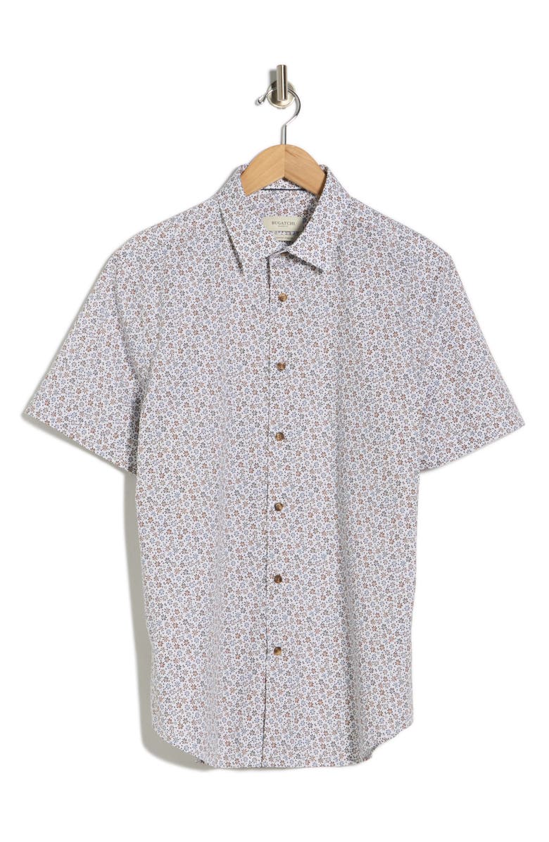 Bugatchi Orson Short Sleeve Button-Up Shirt, Main, color, Olive