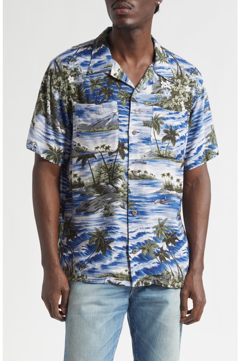 Tropical Print Camp Shirt, Main, color, BLUE MULTI