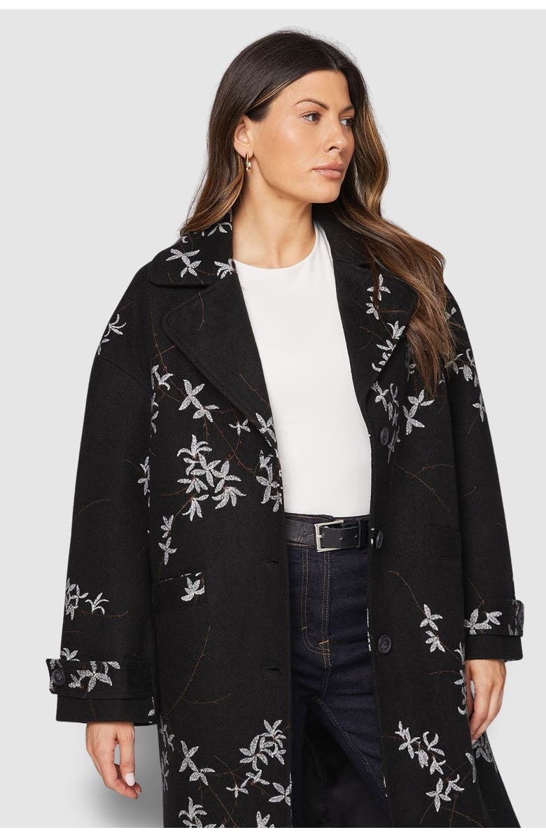 Wallis Floral Three Button Collared Coat, Alternate, color, Black