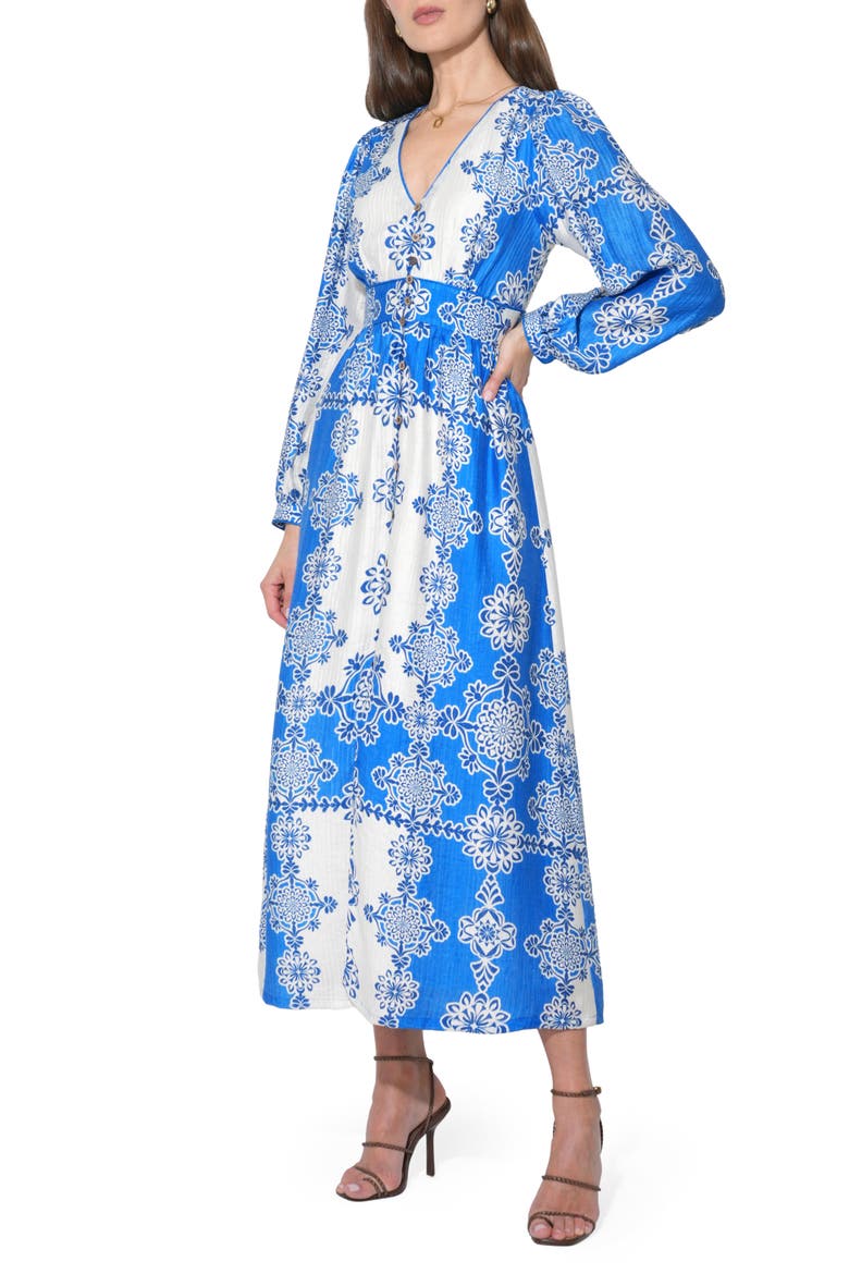 Athena Long Sleeve Maxi Dress, Alternate, color, ELECTRIC BLUE/ CREAM