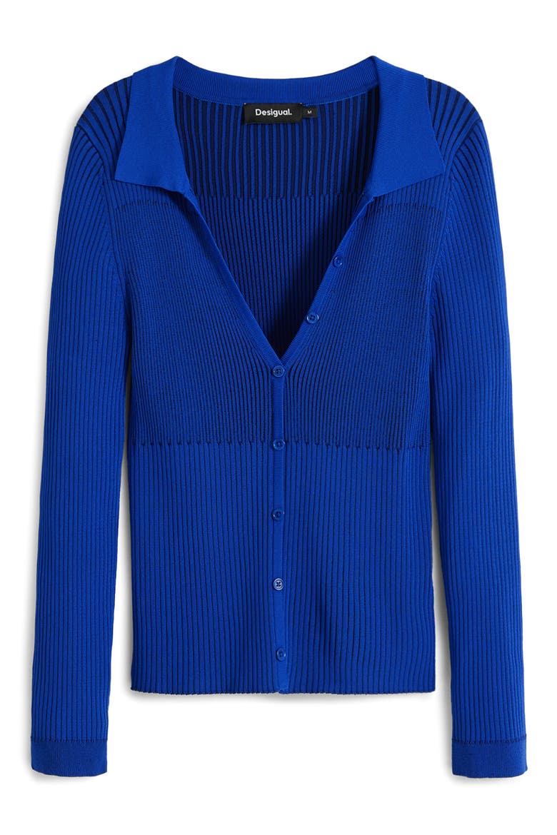 Rib V-Neck Cardigan, Alternate, color, KLEIN BLUE