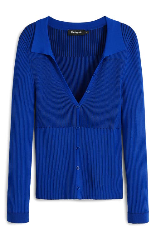 Desigual Rib V-neck Cardigan In Animal Print
